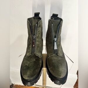 Frye Green Ankle Boots with Front Zipper